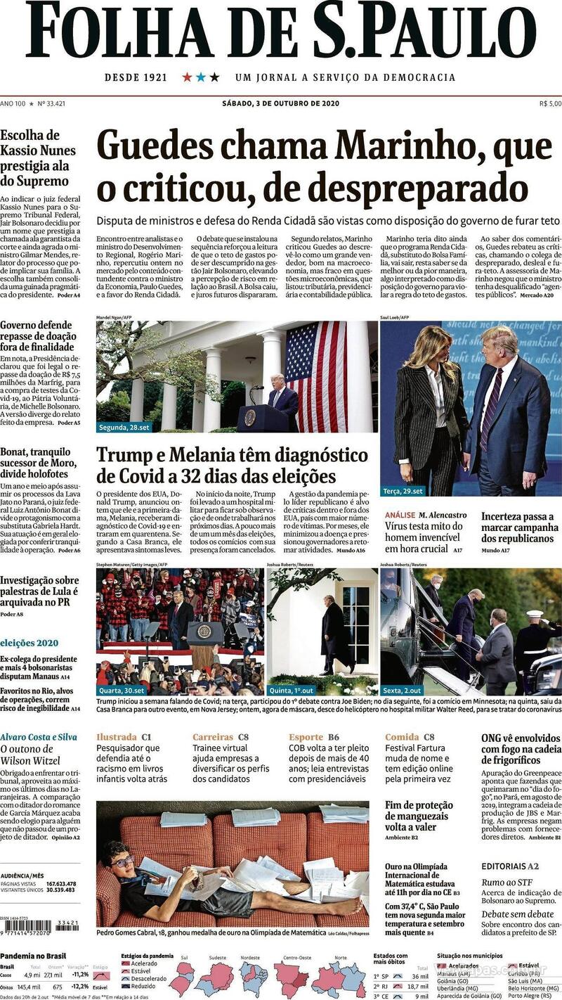 Capa do jornal Folha de S.Paulo 03/10/2020