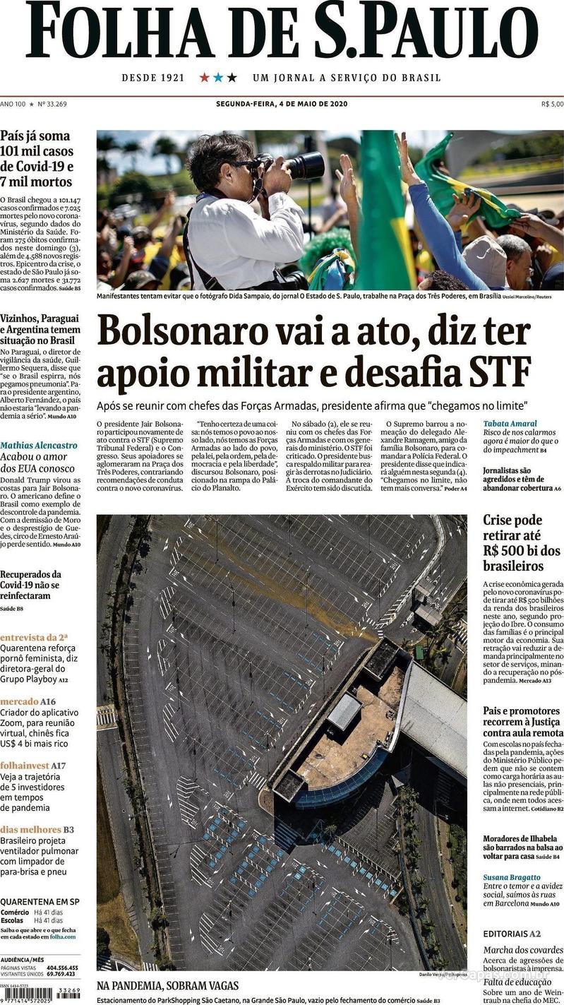 Capa do jornal Folha de S.Paulo 04/05/2020