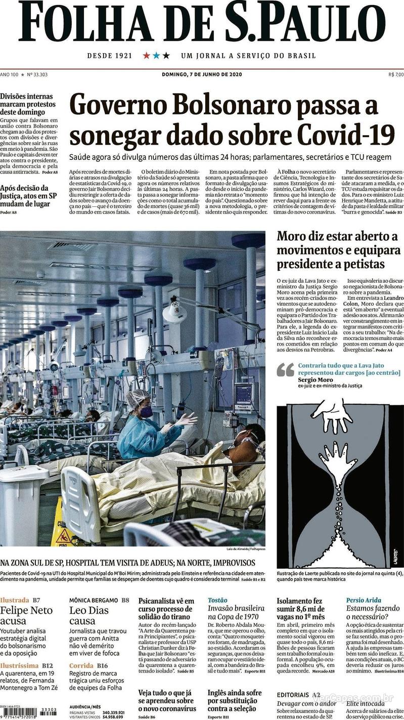 Capa do jornal Folha de S.Paulo 07/06/2020