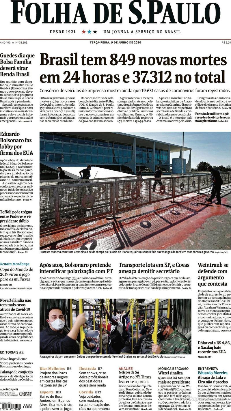 Capa do jornal Folha de S.Paulo 09/06/2020