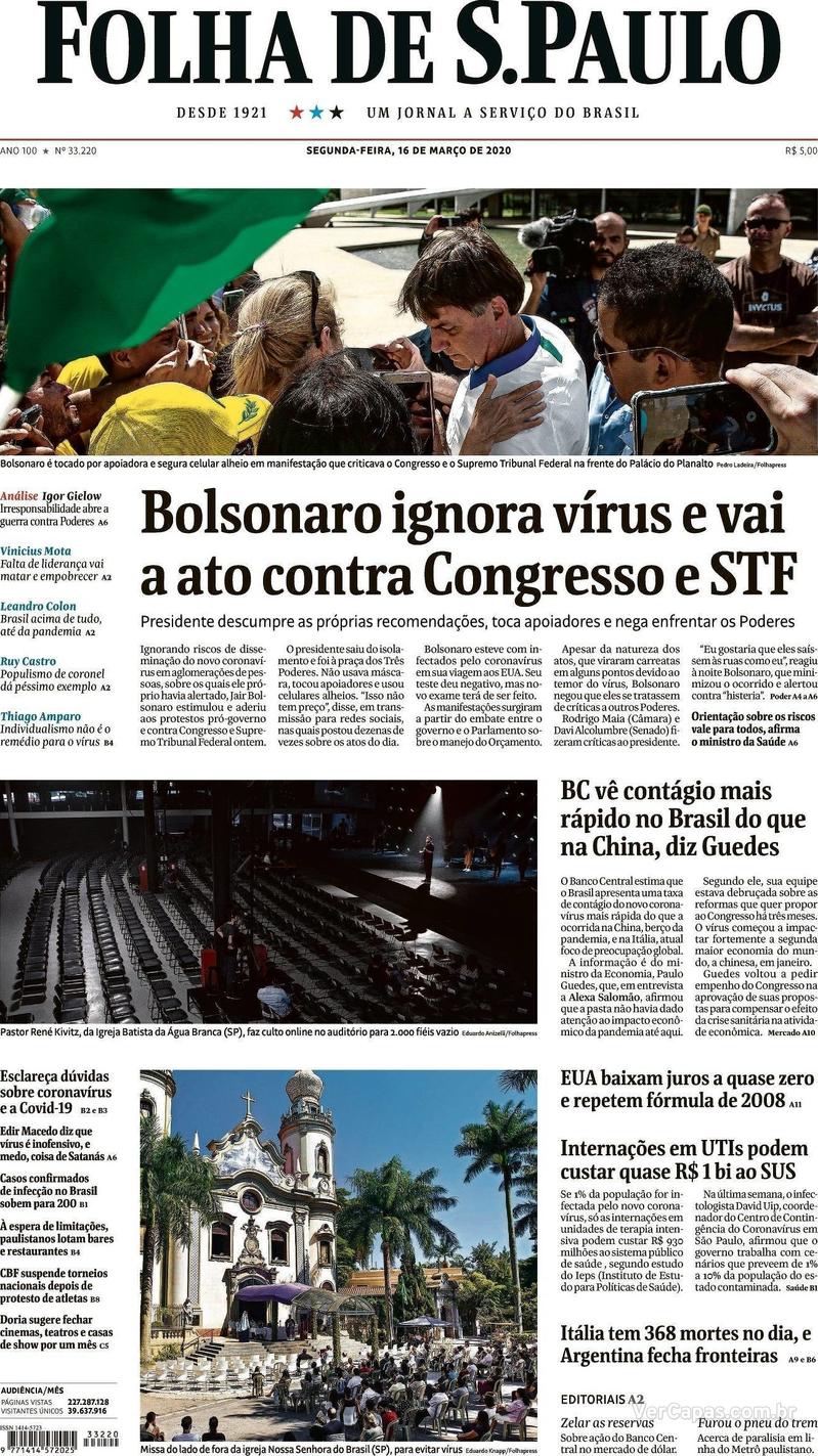 Capa jornal Folha de S.Paulo