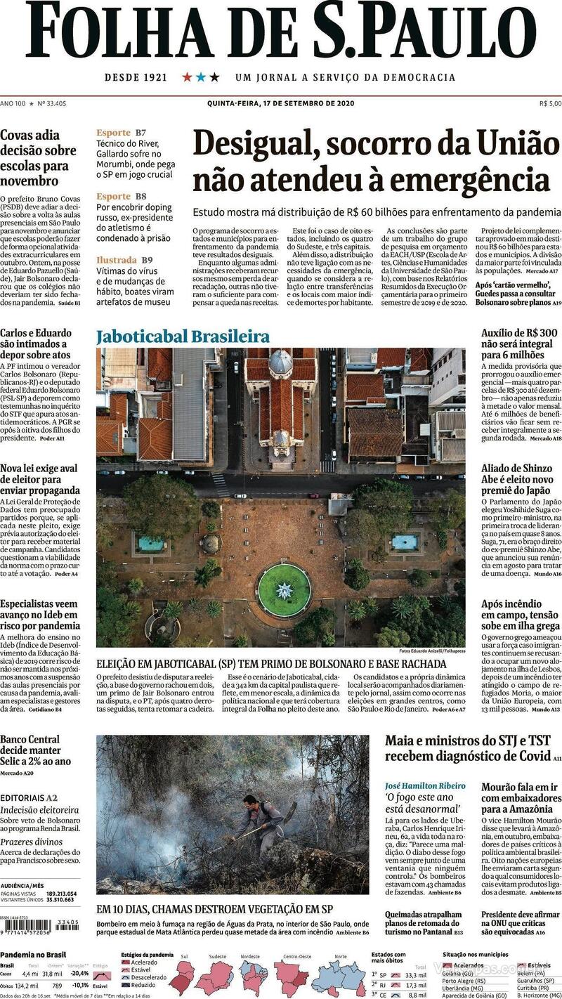 Capa do jornal Folha de S.Paulo 17/09/2020