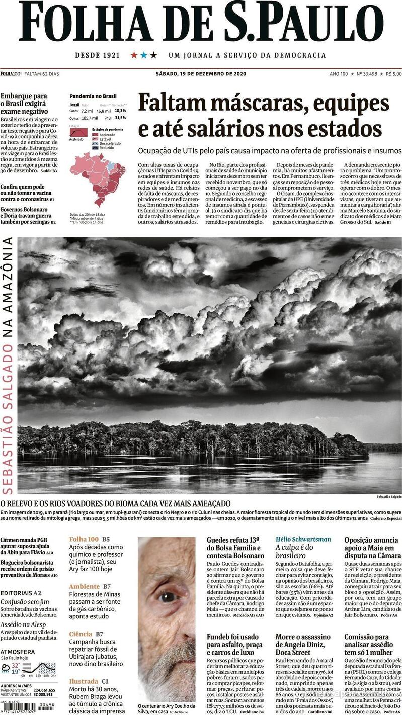 Capa do jornal Folha de S.Paulo 19/12/2020