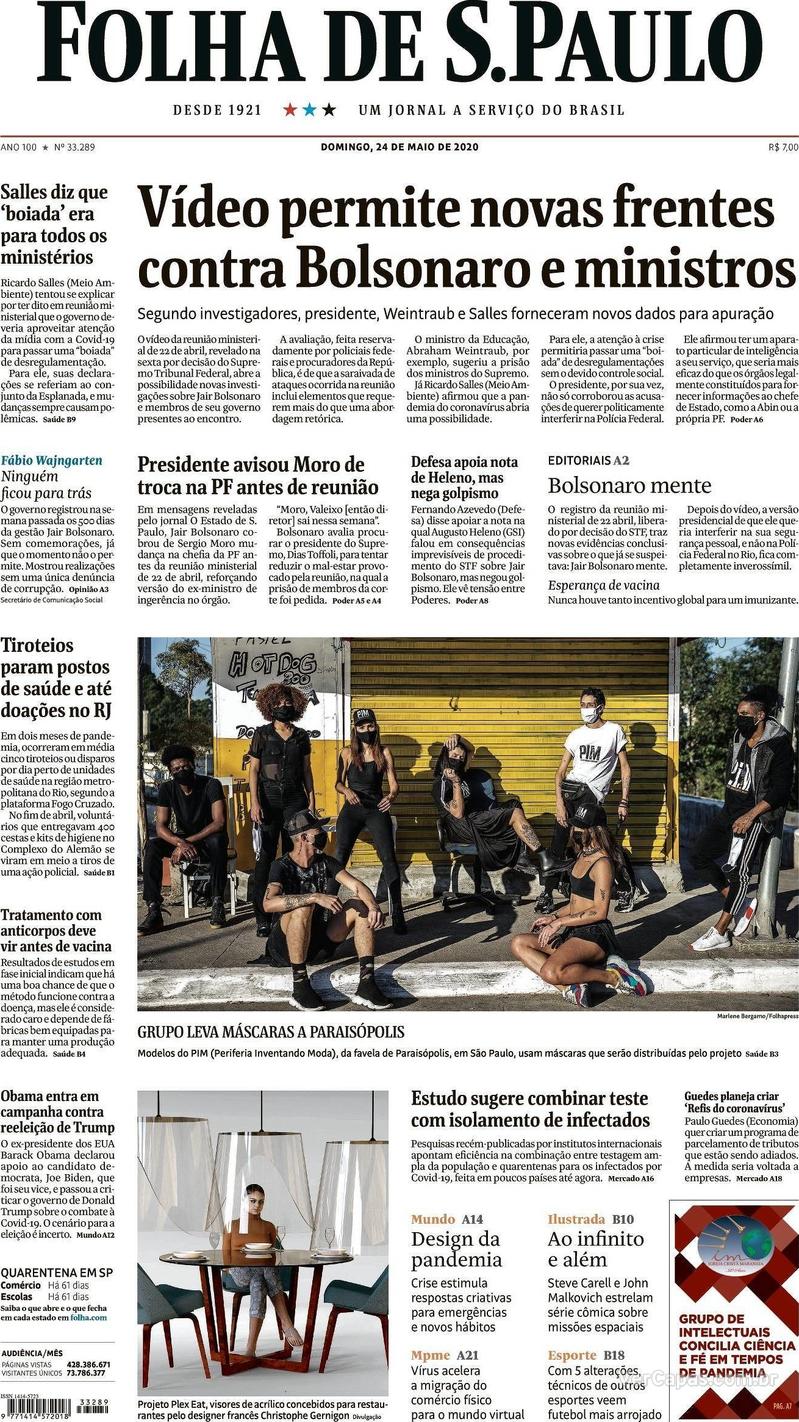 Capa do jornal Folha de S.Paulo 24/05/2020