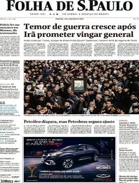 Capa do jornal Folha de S.Paulo 04/01/2020