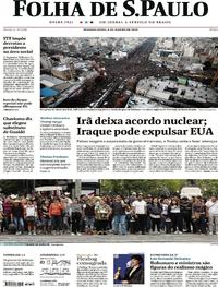 Capa do jornal Folha de S.Paulo 06/01/2020
