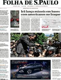 Capa do jornal Folha de S.Paulo 08/01/2020