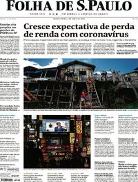 Capa do jornal Folha de S.Paulo 08/04/2020