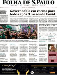 Capa do jornal Folha de S.Paulo 12/12/2020