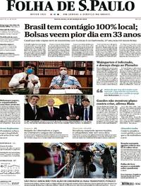 Capa do jornal Folha de S.Paulo 13/03/2020