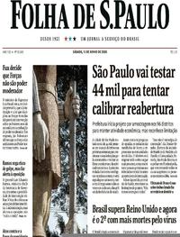 Capa do jornal Folha de S.Paulo 13/06/2020