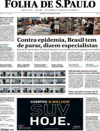 Capa do jornal Folha de S.Paulo 14/03/2020