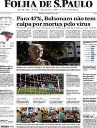 Capa do jornal Folha de S.Paulo 15/08/2020