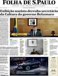Capa do jornal Folha de S.Paulo 18/01/2020