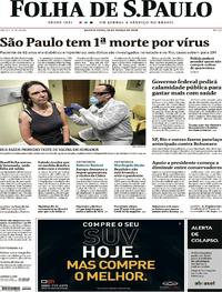 Capa do jornal Folha de S.Paulo 18/03/2020