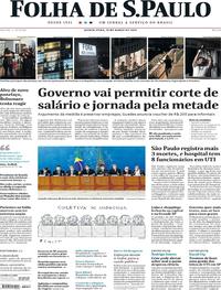 Capa do jornal Folha de S.Paulo 19/03/2020