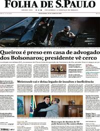 Capa do jornal Folha de S.Paulo 19/06/2020