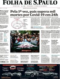 Capa do jornal Folha de S.Paulo 20/05/2020