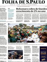 Capa do jornal Folha de S.Paulo 21/02/2020