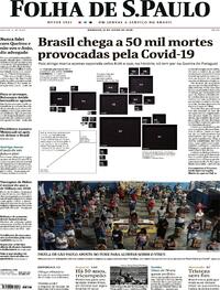 Capa do jornal Folha de S.Paulo 21/06/2020