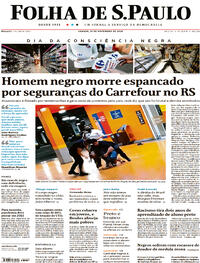 Capa do jornal Folha de S.Paulo 21/11/2020