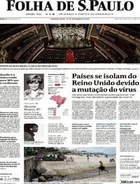 Capa do jornal Folha de S.Paulo 21/12/2020