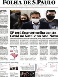 Capa do jornal Folha de S.Paulo 23/12/2020