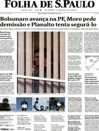 Capa do jornal Folha de S.Paulo 24/04/2020