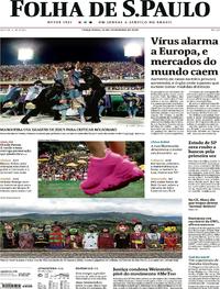 Capa do jornal Folha de S.Paulo 25/02/2020