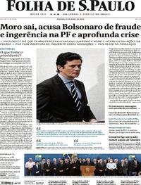 Capa do jornal Folha de S.Paulo 25/04/2020