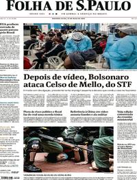 Capa do jornal Folha de S.Paulo 25/05/2020
