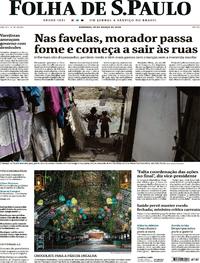 Capa do jornal Folha de S.Paulo 29/03/2020