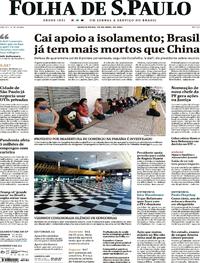 Capa do jornal Folha de S.Paulo 29/04/2020