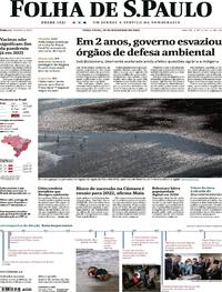 Capa do jornal Folha de S.Paulo 29/12/2020