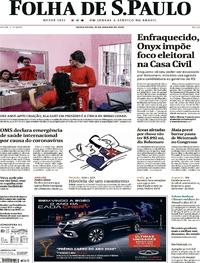 Capa do jornal Folha de S.Paulo 31/01/2020