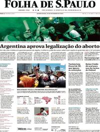 Capa do jornal Folha de S.Paulo 31/12/2020