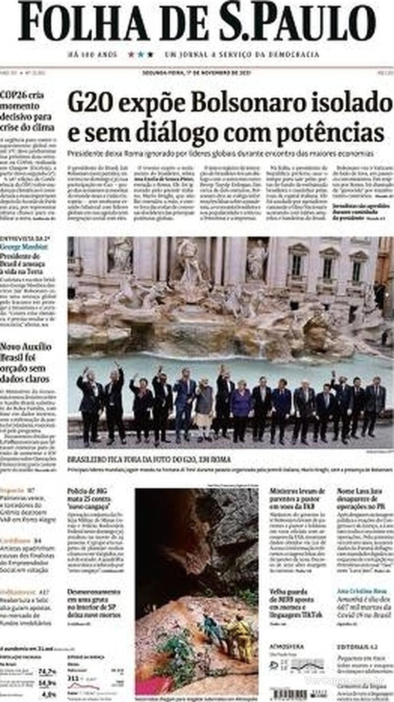 Capa do jornal Folha de S.Paulo 01/11/2021