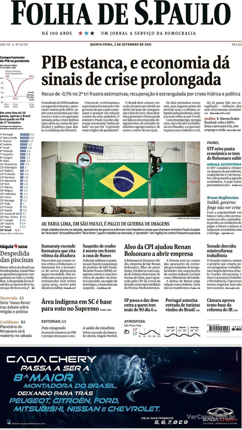 Capa do jornal Folha de S.Paulo 02/09/2021