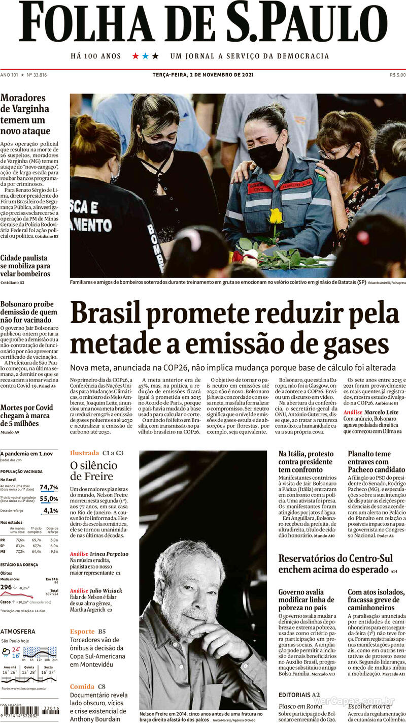 Capa do jornal Folha de S.Paulo 02/11/2021