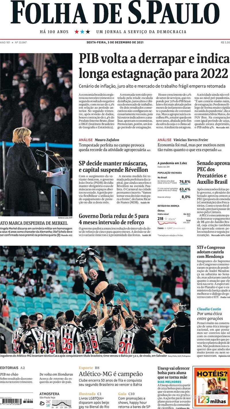 Capa do jornal Folha de S.Paulo 03/12/2021