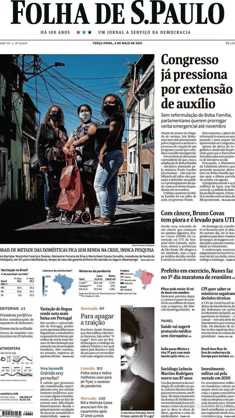 Capa do jornal Folha de S.Paulo 04/05/2021