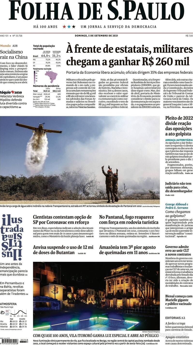 Capa do jornal Folha de S.Paulo 05/09/2021