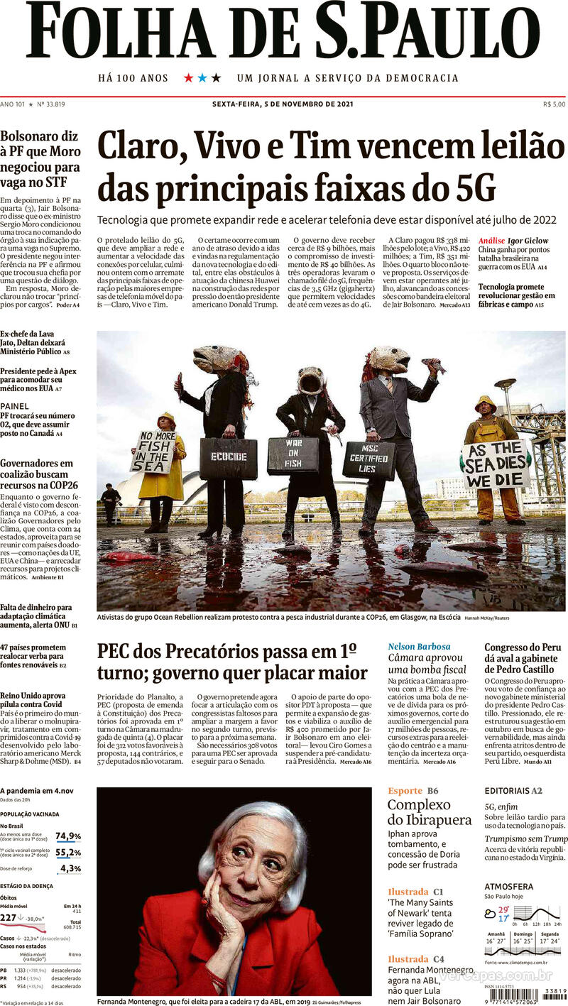 Capa do jornal Folha de S.Paulo 05/11/2021