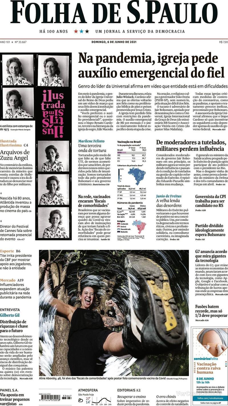 Capa do jornal Folha de S.Paulo 06/06/2021