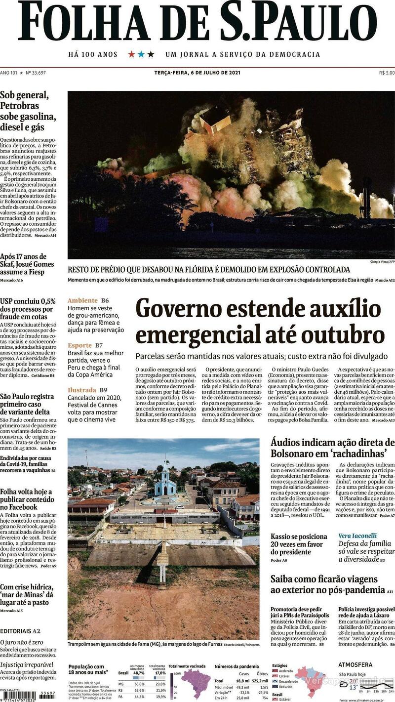 Capa do jornal Folha de S.Paulo 06/07/2021