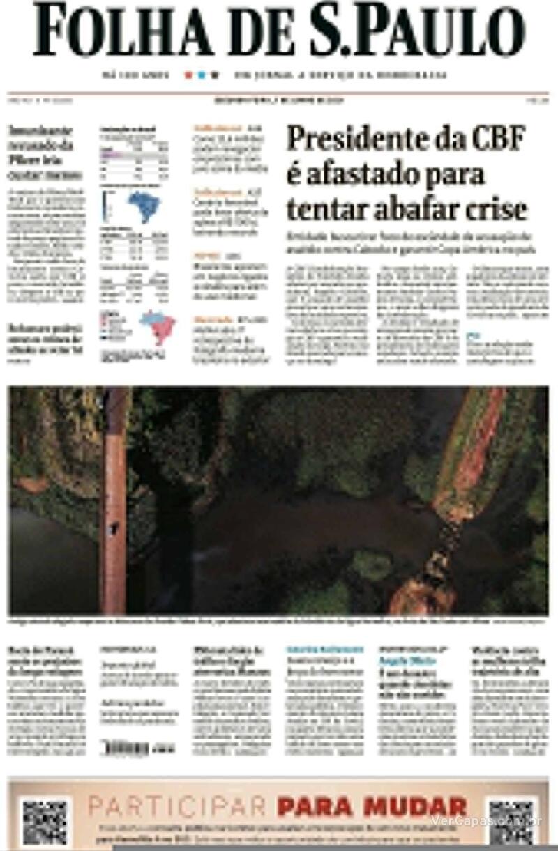 Capa do jornal Folha de S.Paulo 07/06/2021