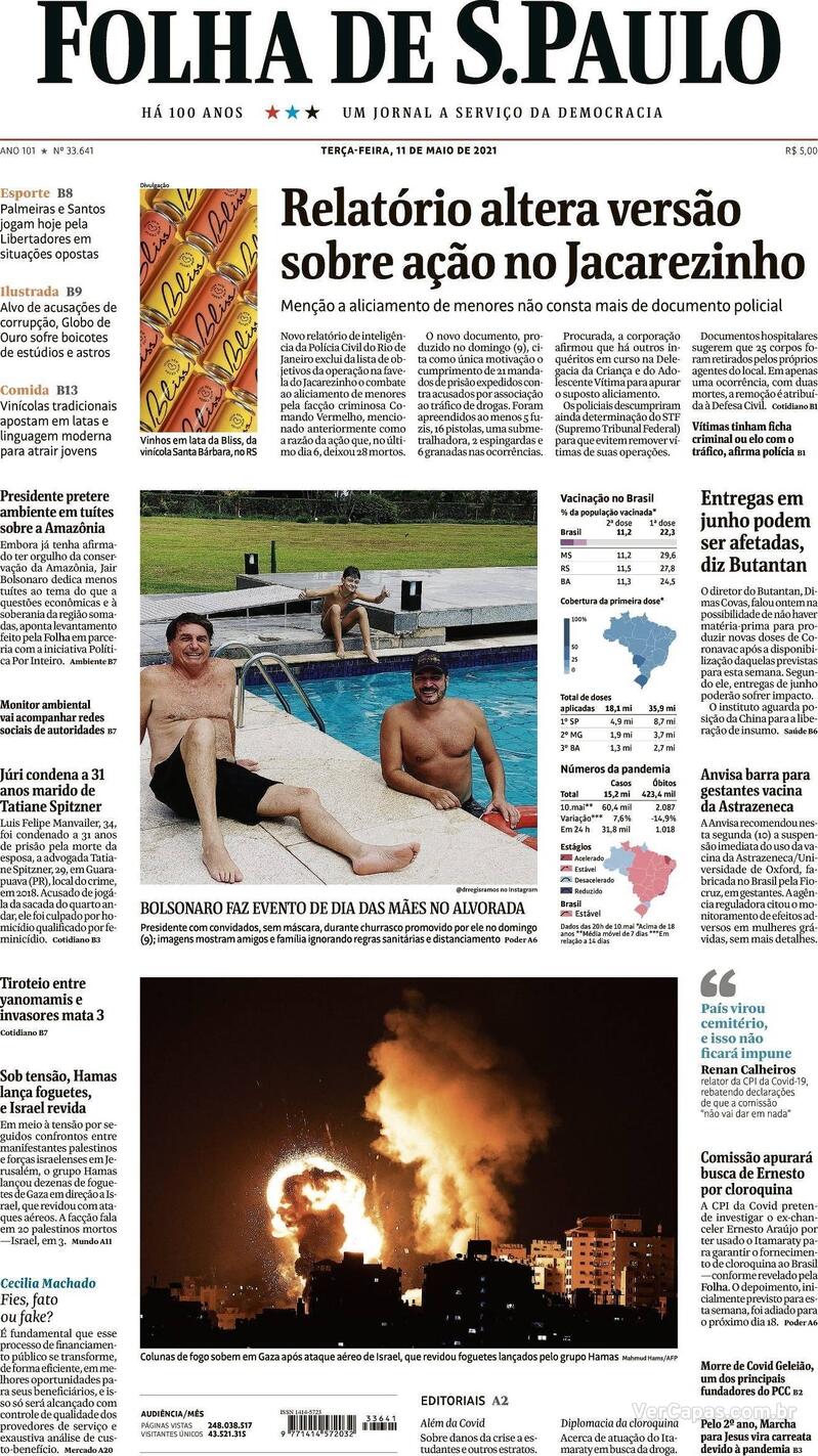 Capa do jornal Folha de S.Paulo 11/05/2021