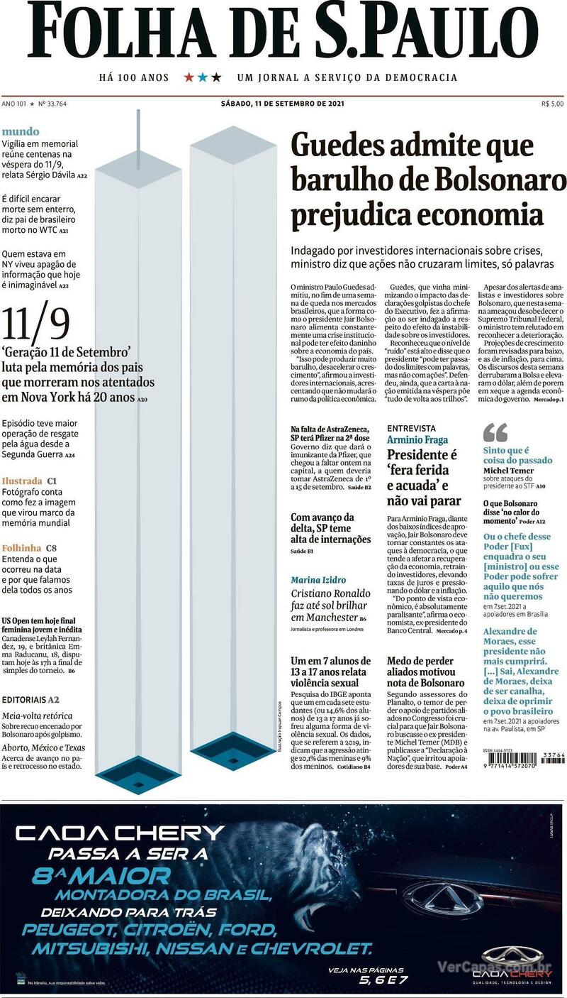Capa do jornal Folha de S.Paulo 11/09/2021