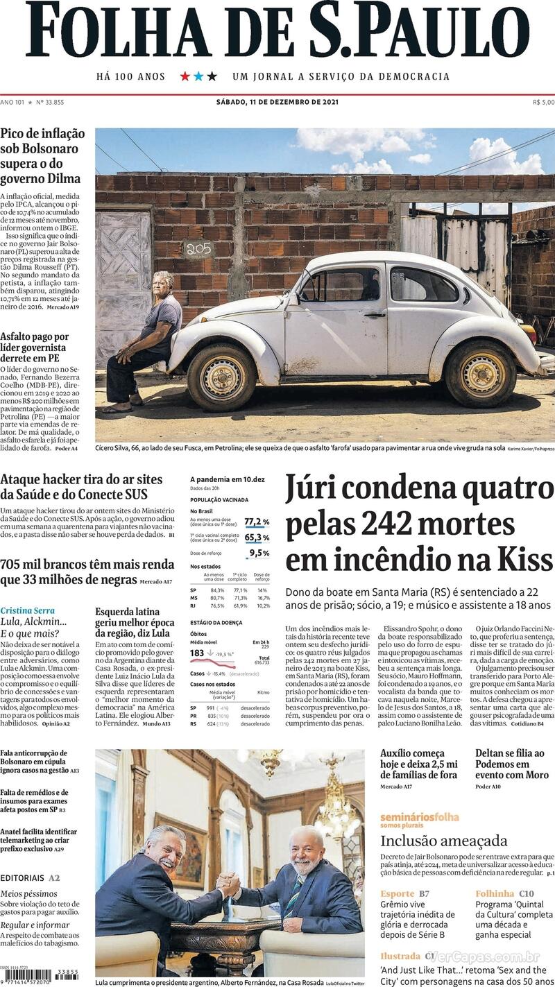 Capa do jornal Folha de S.Paulo 11/12/2021