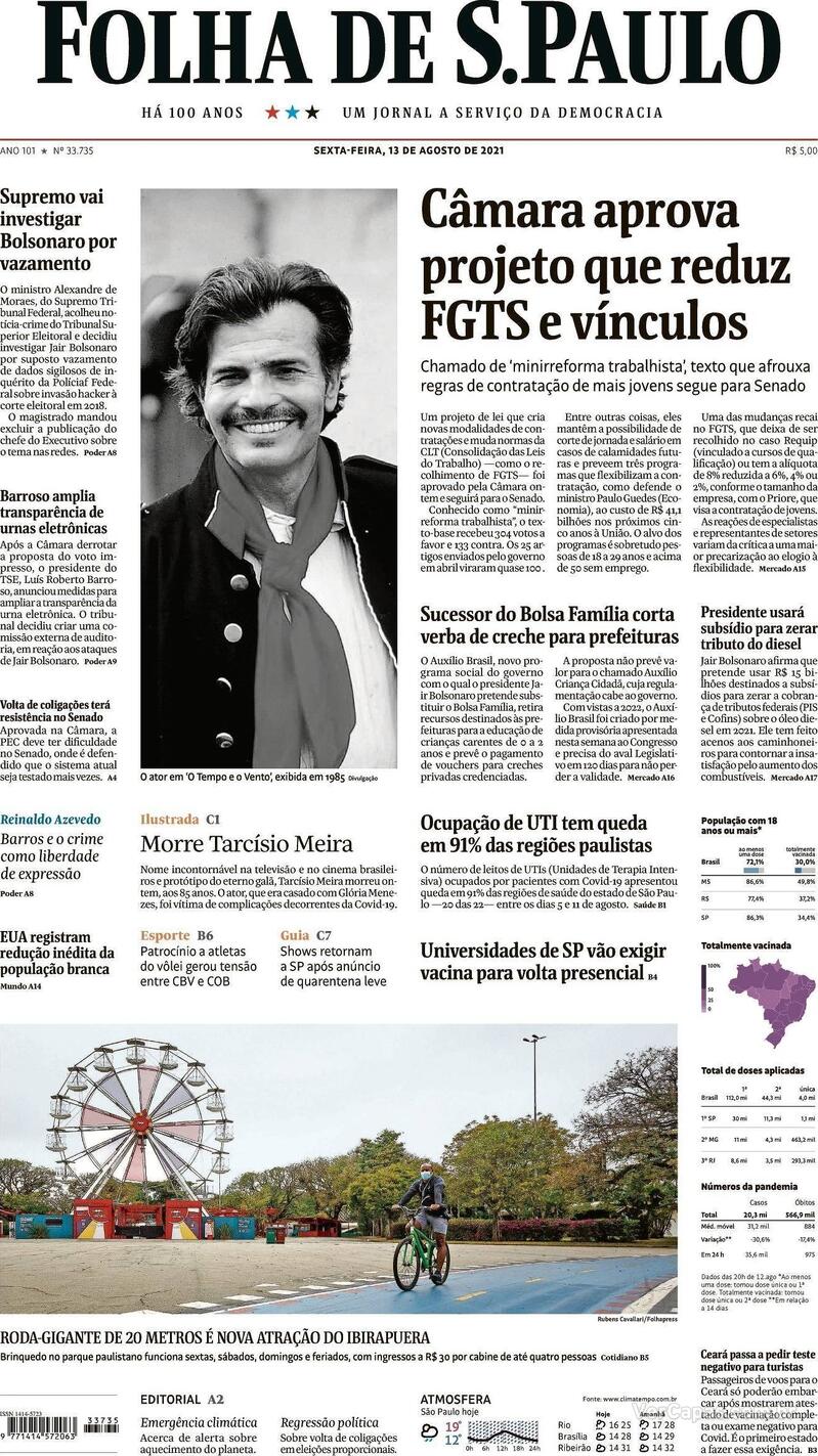 Capa Folha De S Paulo Edi O Sexta De Agosto De